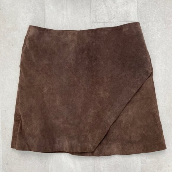 BLANK NYC Chocolate Souffle Brown 100% Suede Leather Wrap Mini Skirt Sz 26 - Picture 4 of 13